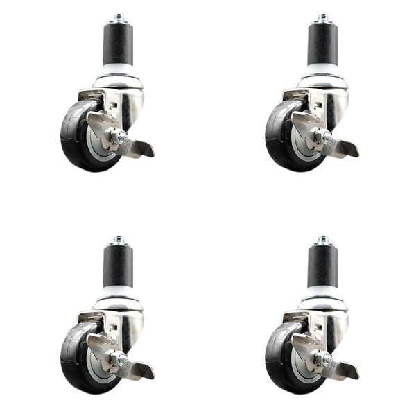 Service Caster 3 Inch 316SS Black Poly Swivel 1-5/8 Inch Expanding Stem Caster Set Brake SCC SCC-SS316EX20S314-PPUB-BLK-TLB-158-4 - main